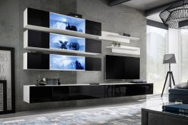 Regal za dnevni boravak FLY J3 320 cm LED - bijela/crna