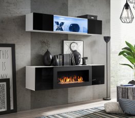 Polica+kamin FLY N3 160 cm LED - bijela/crna