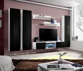 Regal za dnevni boravak FLY P1 310 cm LED - bijela/crna
