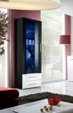 Vitrina Neo I LED - crna/bijeli sjaj/crni sjaj