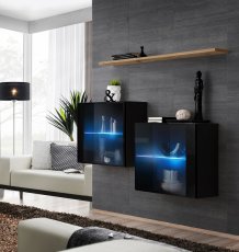 Regal za dnevni boravak Switch SB III LED - crna/wotan hrast