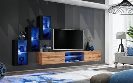 Regal za dnevni boravak Switch XXII 240 cm LED - crna/wotan hrast