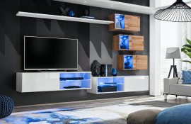 Regal za dnevni boravak Switch XXIV 260 cm LED - bijela/wotan hrast