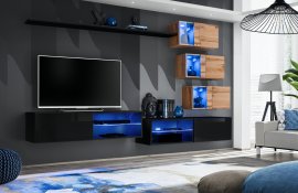 Regal za dnevni boravak Switch XXIV 260 cm LED - crna/wotan hrast