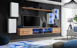 Regal za dnevni boravak Switch XXV 280 cm LED - bijela/wotan hrast