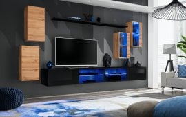 Regal za dnevni boravak Switch XXV 280 cm LED - wotan hrast/crna