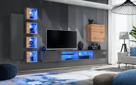 Regal za dnevni boravak Switch XXVI 320 cm LED - graphite/wotan hrast