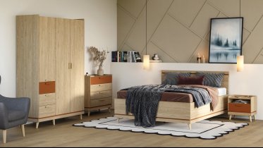 Helvetia meble - Krevet Scandi 180x200 cm - oljen hrast/oljen hrast-opeka