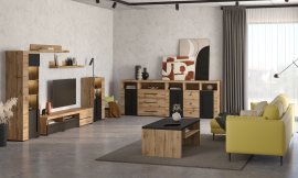 Dnevni boravak Roger - hrast wotan/hrast wotan/crna mat