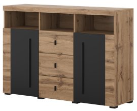 Komoda Roger - 132 cm - hrast wotan/hrast wotan/crna mat - 22N2ZH43