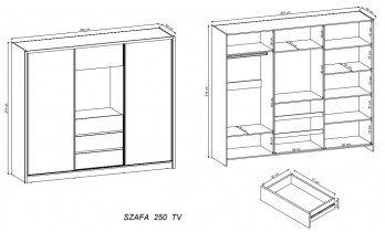 Piaski - Ormar s kliznim vratima i ogledalom TV 250 - graphite