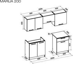 Halmar - Kuhinja Maria 200 cm - korpus Sonoma hrast + front Sijaj bijela