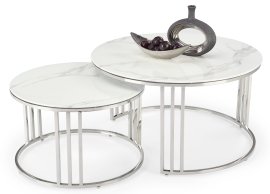 Komplet dvaju klubskih stolića Mercury - bijeli mramor/srebrni