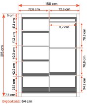 IDŽCZAK meble - Garderobni ormar s kliznim vratima Milan - 150 cm - siva
