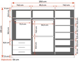 IDŽCZAK meble - Ormar s kliznim vratima Milan - 250 cm - bijela