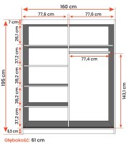 IDŽCZAK meble - Garderobni ormar s kliznim vratima Bono 06 - 160 cm - sonoma hrast/bijela