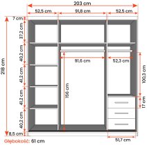 IDŽCZAK meble - Garderobni ormar s kliznim vratima Pola 42 203S - bijela/sonoma hrast