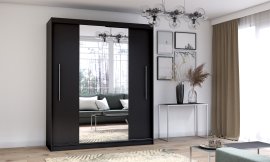 Garderobni ormar s kliznim vratima Torino s ogledalom - 203 cm - crna