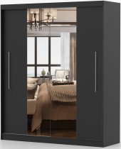 Garderobni ormar s kliznim vratima Torino s ogledalom - 203 cm - crna