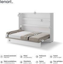 Bed Concept - Krevet u ormaru Lenart - Bed Concept 04 - 140x200 cm - bijela visoki sjaj