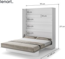Bed Concept - Komplet krevet u ormaru, bež uzglavlje, bež trosjed, ormari, LED, madrac Bed Concept 13 - 180x200 cm - bijela