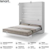 Bed Concept - Komplet krevet u ormaru, bež uzglavlje, bež trosjed, ormari, LED, madrac Bed Concept 13 - 180x200 cm - bijela