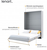 Bed Concept - Krevet u ormaru Lenart - Concept Pro 01 - 140x200 cm - siva