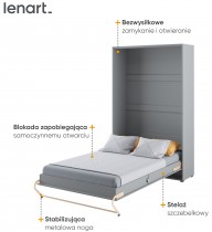 Bed Concept - Krevet u ormaru Lenart - Concept Pro 02 - 120x200 cm - siva