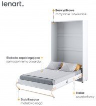 Bed Concept - Krevet u ormaru Lenart - Concept Pro 02 - 120x200 cm - bijela visoki sjaj 