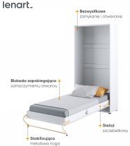 Bed Concept - Krevet u ormaru Lenart - Concept Pro 03 - 90x200 cm - bijela visoki sjaj 