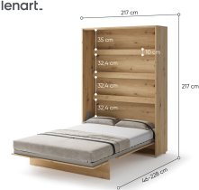Bed Concept - Krevet u ormaru, uzglavlje, ormari, LED, madrac Lenart - Bed Concept 01 - 140x200 cm - artisan hrast