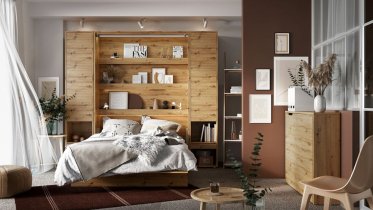 Bed Concept - Krevet u ormaru, uzglavlje, ormari, LED, madrac Lenart - Bed Concept 01 - 140x200 cm - artisan hrast