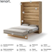 Bed Concept - Krevet u ormaru, uzglavlje, ormari, LED, madrac Lenart - Bed Concept 01 - 140x200 cm - artisan hrast