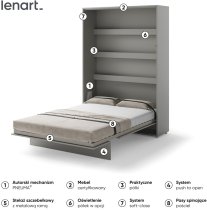 Bed Concept - Krevet u ormaru Lenart - Bed Concept 01 - 140x200 cm - siva