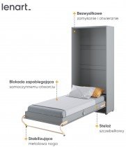Bed Concept - Krevet u ormaru Lenart - Concept Pro 03 - 90x200 cm - siva