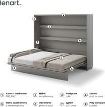 Bed Concept - Krevet u ormaru Lenart - Bed Concept 14 - 160x200 cm - siva