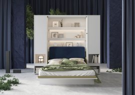 Komplet krevet u ormaru, uzglavlje, ormari, LED, madrac Lenart - Bed Concept 01 - 140x200 cm - bijela