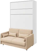 Komplet krevet u ormaru, bež uzglavlje, bež trosjed, LED, madrac Lenart - Bed Concept 12 - 160x200 cm - bijela