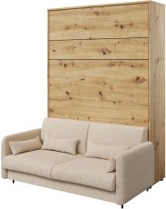 Komplet krevet u ormaru, bež uzglavlje, bež trosjed, LED, madrac Lenart - Bed Concept 12 - 160x200 cm - artisan hrast