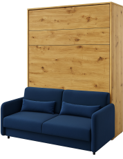 Komplet krevet u ormaru, plavo uzglavlje, plavi trosjed, LED, madrac Lenart - Bed Concept 12 - 160x200 cm - artisan hrast