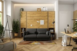 Set kreveta u ormaru, grafitno uzglavlje, grafitna dvosjed, ormari, LED, madrac Bed Concept 01 - 140x200 cm - artisan hrast