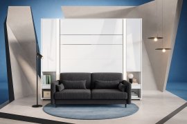 Komplet krevet u ormaru, grafitno uzglavlje, grafitna trosjed, ormari, Led, madrac Bed Concept 13 - 180x200 cm - bijela