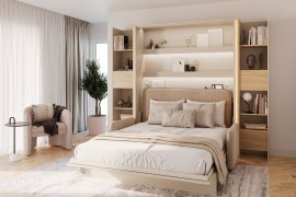 Komplet krevet u ormaru, BC-17, BC-19 trosjed, 3xLED, 2x BC-23 - cashmir/artisan, madrac Zagreb - Bed Concept BC-12 - 160x200 cm - casmir/bež