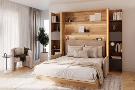 Komplet krevet u ormaru, BC-17, BC-19 trosjed, 3xLED, 2x BC-23 - artisan/crna, madrac Zagreb - Bed Concept BC-12 - 160x200 cm - artisan/bež