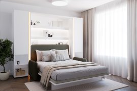 Komplet krevet u ormaru BC-12, uzglavlje BC-17, kauč BC-19, 3xLED, ormari 2x BC-07, madrac - 160x200 cm - bijela/zelena