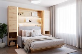Komplet krevet u ormaru BC-12, uzglavlje BC-17, kauč BC-19, 3xLED, ormari 2x BC-07 - artisan, madrac - 160x200 cm - artisan/bež