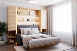 Komplet krevet u ormaru BC-12, uzglavlje BC-17, kauč BC-19, 3xLED, ormari 2x BC-07, madrac - 160x200 cm - artisan/graphite