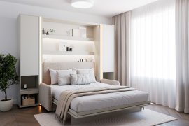 Komplet krevet u ormaru BC-12, uzglavlje BC-17, kauč BC-19, 3xLED, ormari 2x BC-07, madrac - 160x200 cm - kašmir/bež