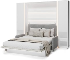 Komplet krevet u ormaru, uzglavlje BC-16, kauč BC-18, 3xLED, ormari 2x BC-07, madrac Zagreb - Bed Concept BC-01 - 140x200 cm - bijela/siva