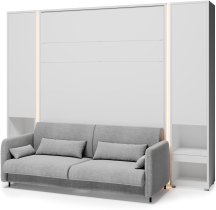 Komplet krevet u ormaru, uzglavlje BC-16, kauč BC-18, 3xLED, ormari 2x BC-07, madrac Zagreb - Bed Concept BC-01 - 140x200 cm - bijela/siva